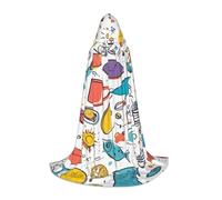WCXTHGFA Colorful Hand Drawn Feathers On White Print Halloween Costume,Medieval Cape With Comfortable Hood,For Cosplay,Parties And More