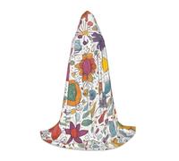 WCXTHGFA Colorful Hand Drawn Feathers On White Print Halloween Costume,Medieval Cape With Comfortable Hood,For Cosplay,Parties And More