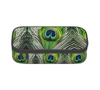 WCXTHGFA Green Peacock Feather Print Stylish Pencil Case,Large Capacity Pencil Pouch,Ideal for Travel Or Daily Use
