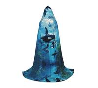 WCXTHGFA Killer Whales Swim Along Print Halloween Costume,Medieval Cape With Comfortable Hood,For Cosplay,Parties And More