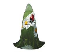 WCXTHGFA Ladybug On Daisy Flower Print Halloween Costume,Medieval Cape With Comfortable Hood,For Cosplay,Parties And More