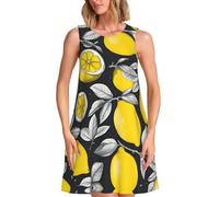 WCXTHGFA Lemon Fruit Pattern Print Sleeveless Summer Dress,Knee-Length Cotton-Like,for Beach,Office and Everyday Wear
