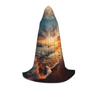 WCXTHGFA Ocean Tide Print Halloween Costume,Medieval Cape With Comfortable Hood,For Cosplay,Parties And More