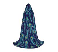 WCXTHGFA Peacock Bird Feathers Print Halloween Costume,Medieval Cape With Comfortable Hood,For Cosplay,Parties And More