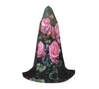 WCXTHGFA Red Fresh Roses Print Halloween Costume,Medieval Cape With Comfortable Hood,For Cosplay,Parties And More