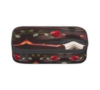 WCXTHGFA Red Rose On Piano Print Stylish Pencil Case,Large Capacity Pencil Pouch,Ideal for Travel Or Daily Use