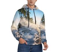 WCXTHGFA Rumbling Ocean Palm Trees Print Stylish Hoodies For Men,For Casual Stroll,Traveling,Or Lounging At Home Black