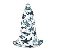 WCXTHGFA Shark Pattern With Various Gestures Print Halloween Costume,Medieval Cape With Comfortable Hood,For Cosplay,Parties And More