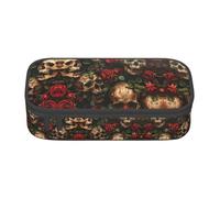 WCXTHGFA Skull and Red Rose Print Stylish Pencil Case,Large Capacity Pencil Pouch,Ideal for Travel Or Daily Use