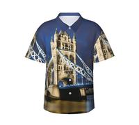 WCXTHGFA Tower Bridge in London Print Stylish Men's Hawaiian Shirt,Sleeve Button Shirts for Summer,Beach Vacation Essentials Black
