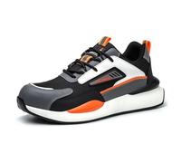 WCXTY Steel Toe Sneakers for Men,Casual Lightweight Steel Toe Work Boots for Men,Comfortable Breathable Safety Shoes for Men,Anti-Puncture Slip-Resistant Outsole (Color : Orange, Size : 9 UK)