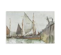 WCYB A Lowestoft Trawler Coming Alongside The Quay by Henry Scott Tuke Prints Posters Canvas Deco Paintings Wall Art For Office Living Room Unframe 16" L X