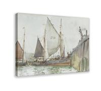 WCYB A Lowestoft Trawler Coming Alongside The Quay by Henry Scott Tuke Prints Posters Canvas Deco Paintings Wall Art For Office Living Room Frame 20" L X 30
