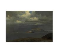 WCYB Alcatraz, San Francisco Bay, 1875 by Albert Bierstadt Prints Posters Canvas Deco Paintings Wall Art For Office Living Room Unframe 16" L X 24" W