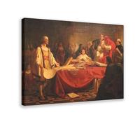 WCYB Christopher Columbus Before The Council of Salamanca by Emanuel Leutze Posters Prints Canvas Deco Paintings Wall Art Frame 24" L X 36" W