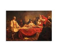 WCYB Christopher Columbus Before The Council of Salamanca by Emanuel Leutze Prints Posters Canvas Deco Paintings Wall Art For Office Unframe 24" L X 36" W