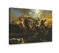 WCYB Eugene Delacroix - Moroccan Horsemen in Military Action Posters Prints Canvas Deco Paintings Wall Art Frame 20" L X 30" W
