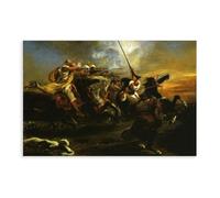 WCYB Eugene Delacroix - Moroccan Horsemen in Military Action Prints Posters Canvas Deco Paintings Wall Art For Office Unframe 16" L X 24" W