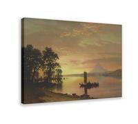WCYB Indians Crossing The Columbia River, 1867 by Albert Bierstadt Posters Prints Canvas Deco Paintings Wall Art Frame 16" L X 24" W