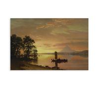 WCYB Indians Crossing The Columbia River, 1867 by Albert Bierstadt Prints Posters Canvas Deco Paintings Wall Art For Office Living Room Unframe 24" L X 36" W