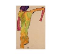 WCYB Male Nude, Propping Himself Up by Egon Schiele Prints Posters Canvas Deco Paintings Wall Art For Office Unframe 16" L X 24" W