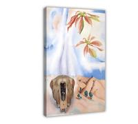 WCYB Mule`s Skull with Pink Poinsettias by Georgia O'Keeffe Prints Posters Canvas Deco Paintings Wall Art For Office Frame 12" L X 18" W