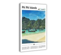 WCYB Phi Phi Islands Thailand Scenery Travel Prints Posters Canvas Deco Paintings Wall Art For Office Living Room Hangable Frame 24" L X 36" W