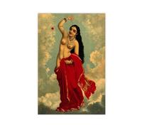 WCYB Raja Ravi Varma - Half Clothed Tilottama Flying In The Sky Playing With A Red Wellcome Posters Prints Canvas Deco Paintings Wall Art Unframe 12" L X 18