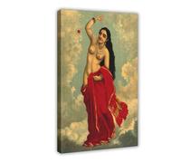 WCYB Raja Ravi Varma - Half Clothed Tilottama Flying In The Sky Playing With A Red Wellcome Posters Prints Canvas Deco Paintings Wall Art Frame 12" L X 18" W