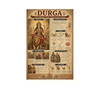 WCYB Retro Durga Guide Chart, Hindu Mythology God Wall Decor Canvas Poster | Vintage parchment mythology gods poster wall art for rustic farmhouse classic home decor Unframed Print 8"L x 12"W