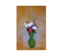 WCYB Rose Peony And Cornflowers in A Green Vase by Odilon Redon Prints Posters Canvas Deco Paintings Wall Art For Office Unframe 24" L X 36" W