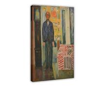 WCYB Self-Portrait. Between The Clock And The Bed by Edvard Munch Prints Posters Canvas Deco Paintings Wall Art For Office Frame 24" L X 36" W