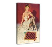 WCYB Sexy Woman Pin-up Girl Check And Double Check (Now Don't Get Me in A Corner) by Gil Elvgren Posters Prints Canvas Deco Paintings Wall Art Frame 16" L X