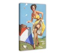WCYB Sexy Woman Pin-up Girl The Final Touch (Keep 'Em Flying) by Gil Elvgren Posters Prints Canvas Deco Paintings Wall Art Frame 12" L X 18" W