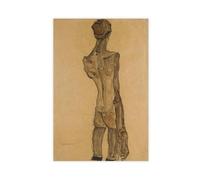 WCYB Standing Male Nude, Back View, 1910 by Egon Schiele Prints Posters Canvas Deco Paintings Wall Art For Office Living Room Unframe 24" L X 36" W