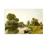 WCYB STULL ROWING PAIR AT DEDHAM by Frederick George Cotman Prints Posters Canvas Deco Paintings Wall Art For Office Living Room Unframe 12" L X 18" W