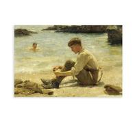 WCYB T. E. Lawrence As A Cadet at Newporth Beach, near Falmouth by Henry Scott Tuke Prints Posters Canvas Deco Paintings Wall Art For Office Unframe 12" L X