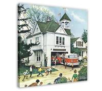 WCYB The New American LaFrance Is Here (Firehouse) by Norman Rockwell Prints Posters Canvas Deco Paintings Wall Art For Office Frame 20" L X 20" W