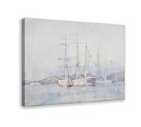 WCYB Two French Barques at Their Anchorage in Carrick Roads by Henry Scott Tuke Posters Prints Canvas Deco Paintings Wall Art Frame 16" L X 24" W
