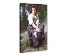 WCYB William Adolphe Bouguereau - At The Edge of The Brook Prints Posters Canvas Deco Paintings Wall Art For Office Frame 16" L X 24" W