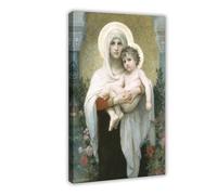WCYB William Adolphe Bouguereau - The Madonna of The Roses Prints Posters Canvas Deco Paintings Wall Art For Office Living Room Frame 20" L X 30" W