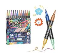 Wcybym Glitter Effect Brush Markers Pens, Blendable, 12,24,36,48 Colors, 24 Pack Metal̇lic Spȧrk̇le Markers, 48 Colors Double Tip Glitter Pens Set, Art Supplies, for Doodles Coloring
