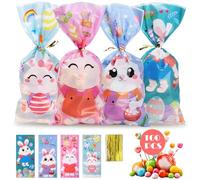 WD&CD 100 PCS 4 Styles Easter Treat Bags with Twist Ties, Easter Goodie Bags for Candy Cookies Sweet, Clear Easter Gift Bags for Easter Party Supplies