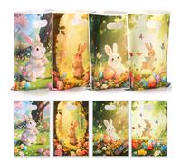 WD&CD 100 PCS Easter Party Gift Bags with 4 Assorted Designs, Trick or Treating Goodie Treat Candy Bags for Kids Party Return Gift Bag with Handle Popcorn Classroon Favors Prizes