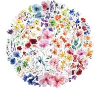 WD&CD 100 Pcs Flowers Stickers, Varies Flower Transpatent Ground Aesthetic Stickers Decal, Waterproof Stickers for Water Bottles Laptop Computer Phone Guitar