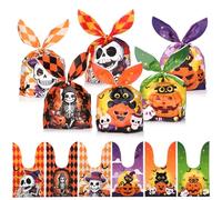 WD&CD 100 PCS Halloween Treat Candy Bags, Trick or Treating Goodie Bags for Halloween Party Gift Bunny Ears Candy Bags for Snack Party Favors Popcorn Classroon Favors Prizes