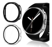 WD&CD 2 Pack Case Compatible with Samsung Galaxy Watch 8 40mm, Hard PC Case with Tempered Glass Screen Protector Compatible with Samsung Galaxy Watch 8 40mm, Black+Transparent