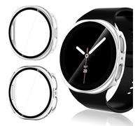 WD&CD 2 Pack Case Compatible with Samsung Galaxy Watch 8 40mm, Hard PC Case with Tempered Glass Screen Protector Compatible with Samsung Galaxy Watch 8 40mm, Sliver+Transparent