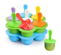 WD&CD 2 Pack of 14 Ice Lolly Moulds Silicone with 18 Plastic Sticks, Mini Ice Moulds Silicone BPA Free Moulds for Freezing Fruit or Yoghurt Blue and Green