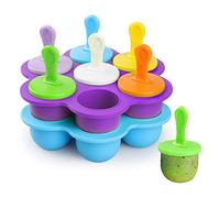 WD&CD 2 Pack of 14 Ice Lolly Moulds Silicone with 18 Plastic Sticks, Mini Ice Moulds Silicone Moulds for Freezing Fruit or Yoghurt - Blue and Purple